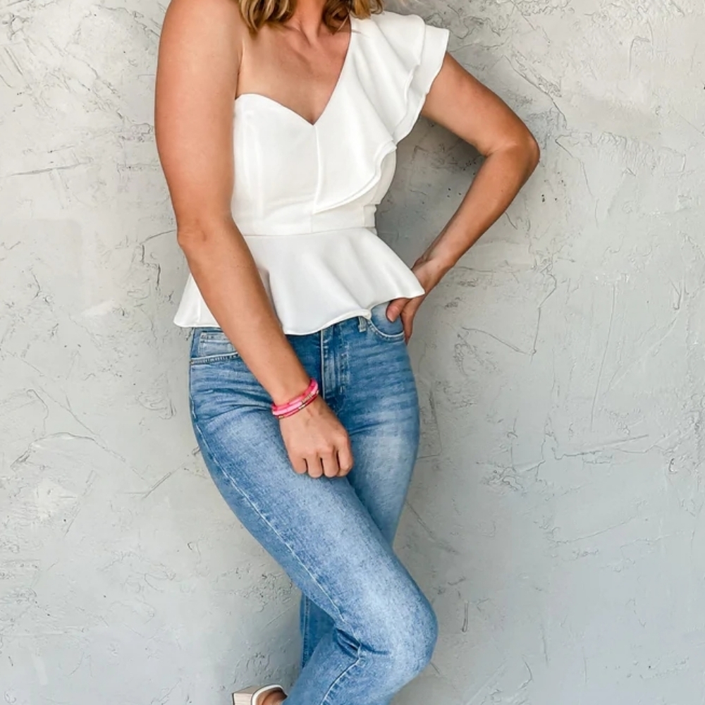 White Peplum One Shoulder Top